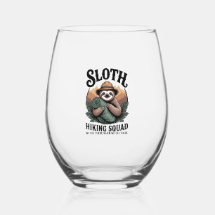 Sloth Hiking Squad Funny Camping Stemless Wine Glass