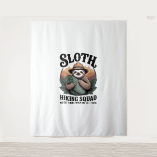 Sloth Hiking Squad Funny Camping Tapestry