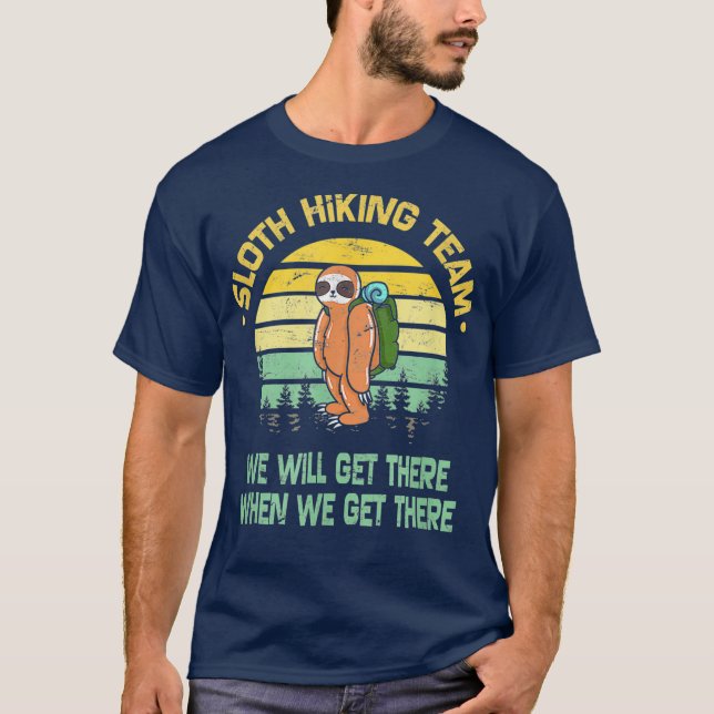Sloth Hiking Team Retro Vintage Gift T-Shirt (Front)