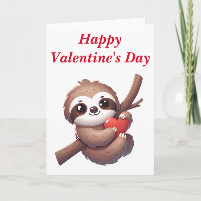 Sloth Holding a Heart Blank Valentine's Day  Card (Front)