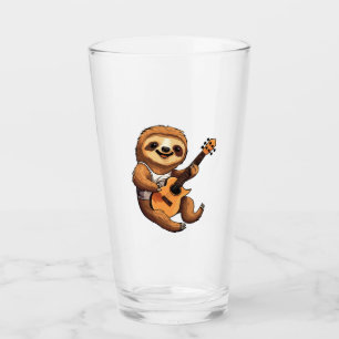 Sloth Holding Guitar Santa Hat Glass