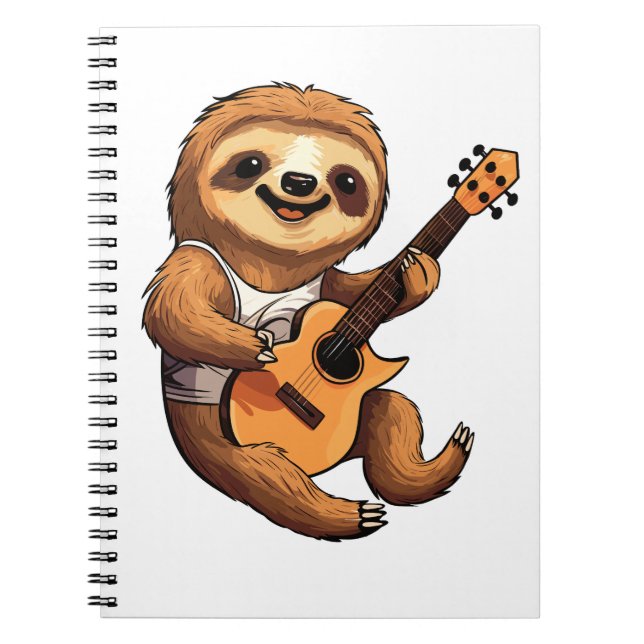 Sloth Holding Guitar Santa Hat Notebook (Front)
