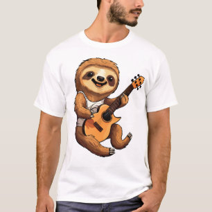 Sloth Holding Guitar Santa Hat T-Shirt