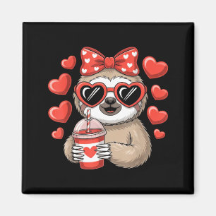 Sloth holding heart drinking coffee sloth magnet