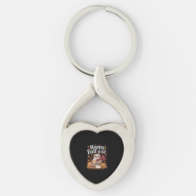 Sloth holding pumpkin spice happy Fall Yall autumn Key Ring (Front)