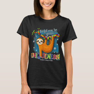 Sloth Holding Puzzle Piece Heart Cute Sloth Autism T-Shirt