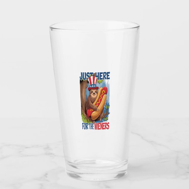 Sloth Hot Dog 4th of July BBQ Glass (Front)