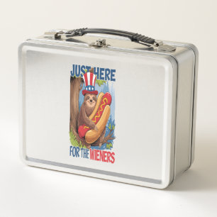 Sloth Hot Dog 4th of July BBQ Metal Lunch Box