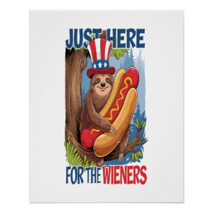 Sloth Hot Dog 4th of July BBQ Poster