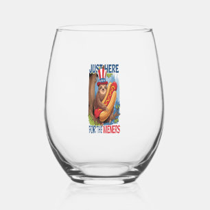 Sloth Hot Dog 4th of July BBQ Stemless Wine Glass
