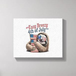 Sloth Hugging Flag 4th of July Canvas Print