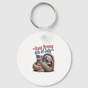 Sloth Hugging Flag 4th of July Key Ring
