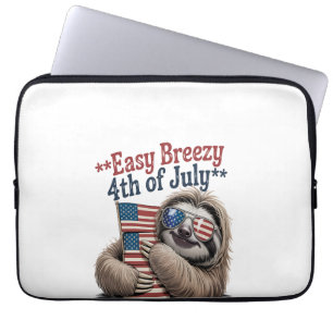 Sloth Hugging Flag 4th of July Laptop Sleeve