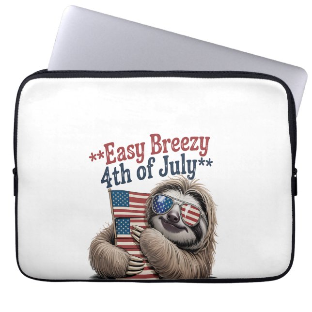 Sloth Hugging Flag 4th of July Laptop Sleeve (Front)
