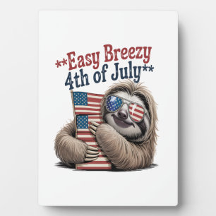 Sloth Hugging Flag 4th of July Plaque