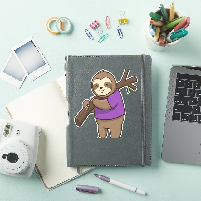 Sloth Hugging Tree Branch Wearing Purple (iPad Cover)