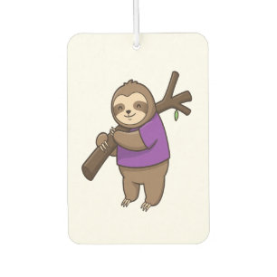 Sloth Hugging Tree Branch Wearing Purple Car Air Freshener