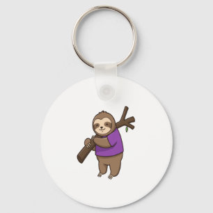 Sloth Hugging Tree Branch Wearing Purple Key Ring