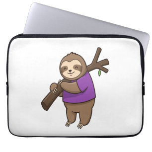 Sloth Hugging Tree Branch Wearing Purple Laptop Sleeve