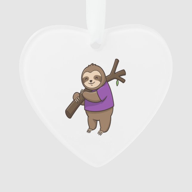 Sloth Hugging Tree Branch Wearing Purple Ornament (Front)