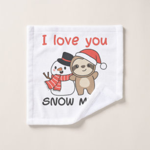Sloth I Love You Snow Much Snowman Pun Wash Cloth