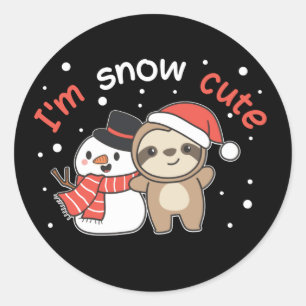 Sloth I'm Snow Cute Snowman Snow Pun Classic Round Sticker