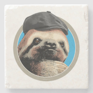 Sloth (in Baker Boy hat) Stone Coaster