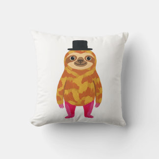 Sloth in Black Top Hat Mustard Yellow Art Pillow