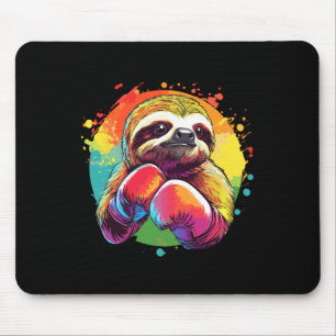 Sloth In Boxing Gloves Rainbow Background Mouse Pad