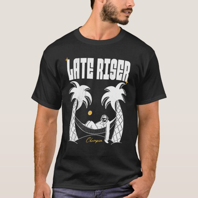 Sloth In Hammock With Palms Late Riser Champion T-Shirt (Front)