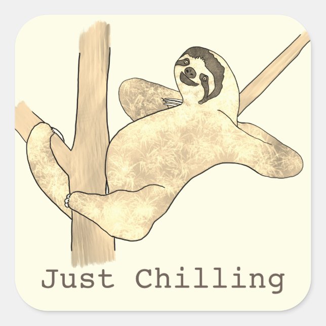 Sloth in Tree Just Chilling Funny Cute Animal Art Square Sticker (Front)