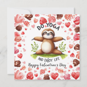 Sloth in  Yoga Class on Valentine's Day  Holiday Card