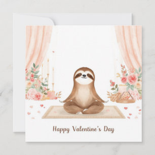 Sloth in Yoga Class on Valentine's Day Holiday Card