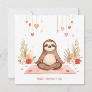 Sloth in  Yoga Class on Valentine's Day  Holiday Card