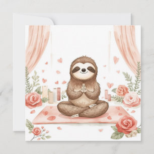 Sloth in  Yoga Class on Valentine's Day  Holiday Card
