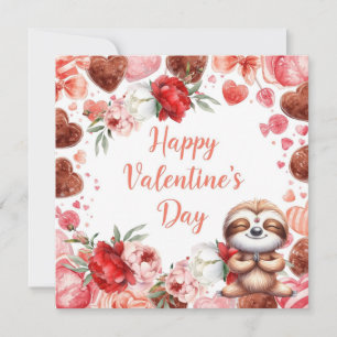 Sloth in  Yoga Class on Valentine's Day  Holiday Card