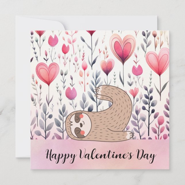 Sloth in  Yoga Class on Valentine's Day  Holiday Card (Front)