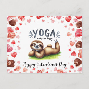 Sloth in  Yoga Class on Valentine's Day  Holiday Postcard