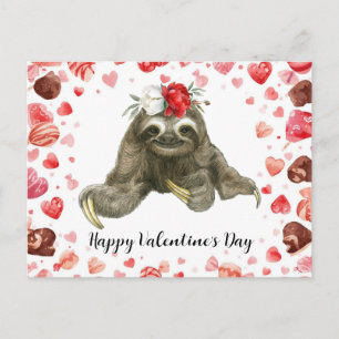Sloth in  Yoga Class on Valentine's Day  Holiday Postcard