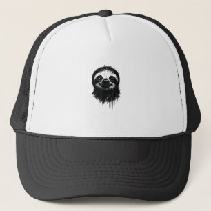 Sloth Ink Art Grunge Jungle Wildlife Portrait Lazy Trucker Hat