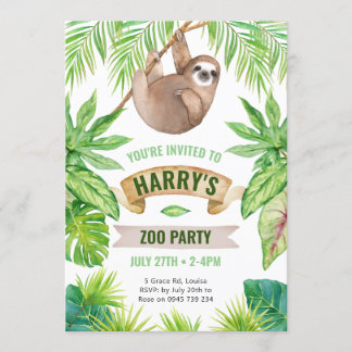 Sloth Invitation, Zoo birthday Invitation