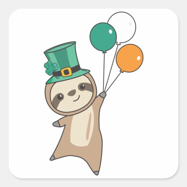 Sloth Ireland Saint Patrick's Day Balloons Square Sticker (Front)