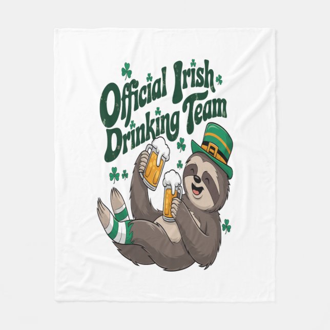Sloth Irish Drinking St Patrick's Day Fleece Blanket (Front)