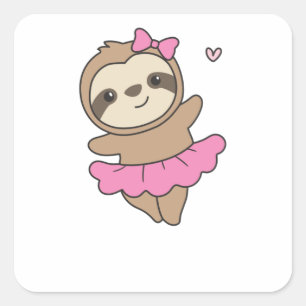 Sloth Is Dancing Ballet Cute Sloths Are Dancing Square Sticker