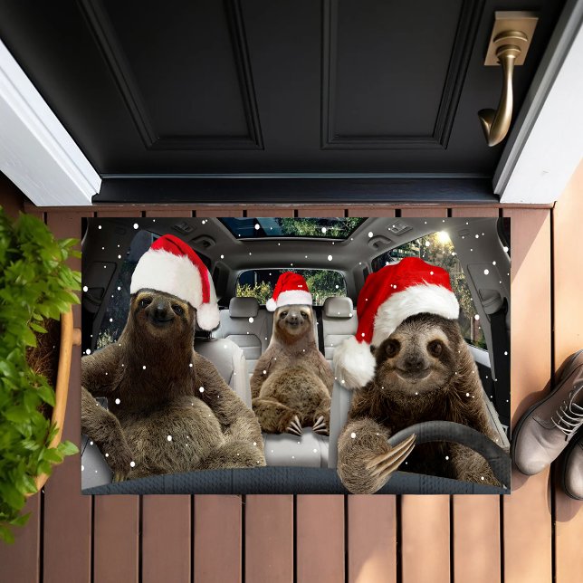 Sloth Is Driving Car Christmas Snow Xmas Season Doormat (Creator Uploaded)