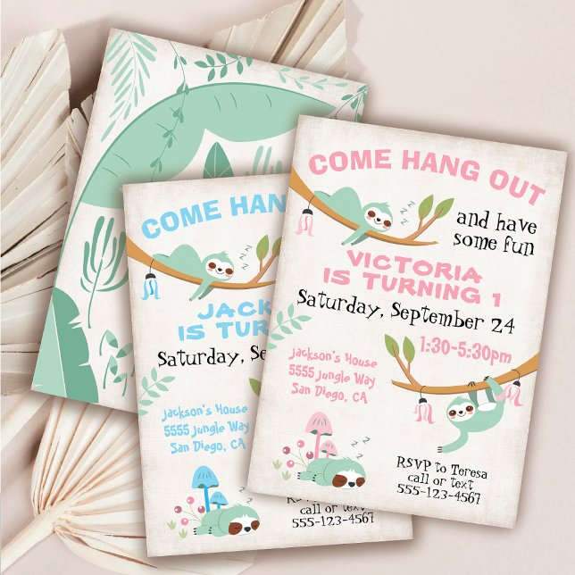 Sloth Jungle Birthday Party Invitation (Creator Uploaded)