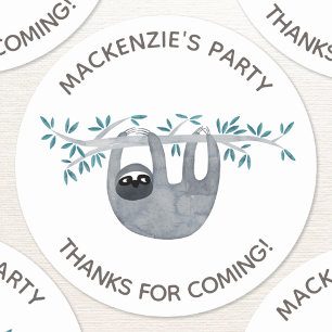 Sloth Jungle Birthday Party Thank You Classic Round Sticker