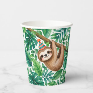 Sloth Jungle Green Hanging Out Birthday Party Paper Cups