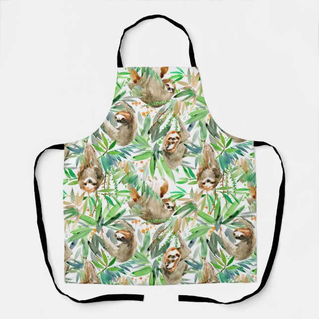 Sloth Jungle Watercolor  Apron (Front)