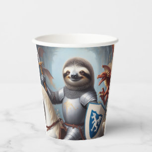 Sloth Knight Fighting Dragons Paper Cups